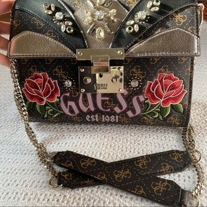 New Guess Faux Leather Embroidered Crossbody